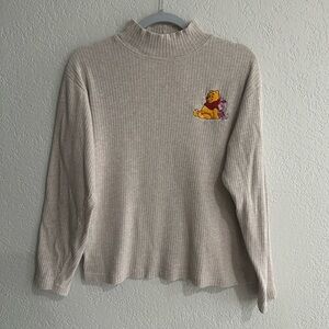 Disney Winnie the Pooh Ribbed Mock Neck Sweatshirt Beige Size L